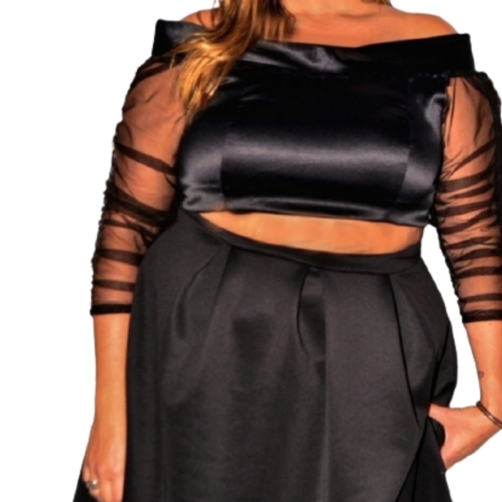 Boutique Black Satin Crop Top: NWT